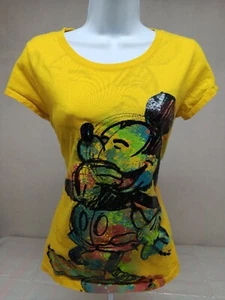 DISNEY JUNIORS EXTRA LARGE YELLOW PUFF PAINT MICKEY SHORT SLEEVE T-SHIRT - Picture 1 of 11
