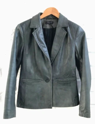 Context Authentic Leather Jacket Womens Medium 6 P Green Short Blazer - Image 1 of 4