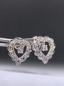 14K White Gold Diamond Open Heart Stud Earrings - Picture 1 of 10