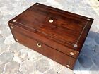 Antique 19th C. Rosewood Sewing Box,Mother Pearl Inserts,Old Collectors Cabinet
