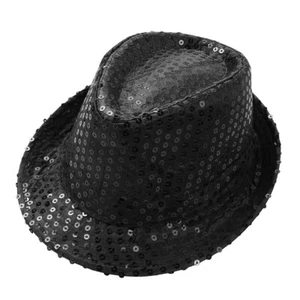 Kids Boys Girls Sequins Sparkle Fancy Dress Up Fedora Hat Hip-Hop Jazz Dance Cap - Picture 1 of 56