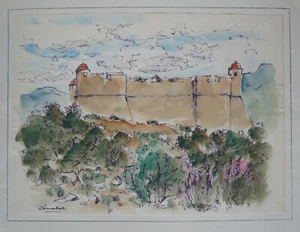 Stone Zenobel (1905/1996) Ink " Villefranche Fortified st-Alban " - Signed - Picture 1 of 4