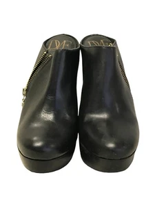 Diane Von Furstenberg DVF Mules Shoes Black Womens Size 7.5M Leather Side Zip - Picture 1 of 9