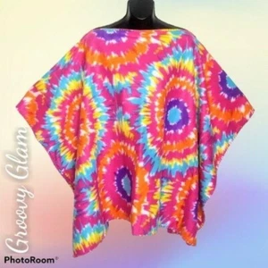 GROOVY GLAM Neon Tie-Dye Classic Fleece Poncho - Picture 1 of 3