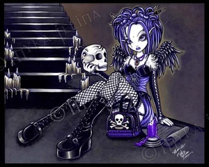 Gothic Fairy Blue Angel Skull GABRIELLA Signed Print Myka Jelina Wall Art - Picture 1 of 5