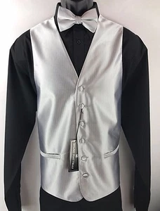Bruno Piattelli Roma Men's Silver Tuxedo Formal 4 Piece Vest Tie Bow Tie Hanky - Picture 1 of 9
