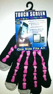 Touch Screen Thermal Gloves in Black with Fun Pink Bone Pattern - Picture 1 of 1