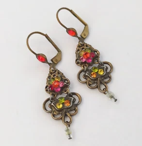 Michal Negrin Earrings Colorful Crystals Filigree Moroccan Ethnic Dangle VTG Box - Picture 1 of 13