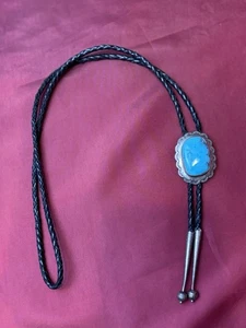 "Corbata Bolo Ovalada Azul Turquesa Plata Esterlina R.Ortiz Firmada De Colección 19""" - Imagen 1 de 12