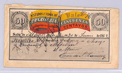 COLOMBIA Cubierta *BANDERA* 50c CUBIERTA Medellín 1882 Papelería #G7 {Páramo}WT105 Foto 1 de 4