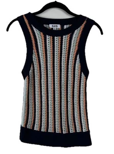 525 America Crochet Tank Top Women's Size Medium Blue & Orange Vertical Stripes - Picture 1 of 14
