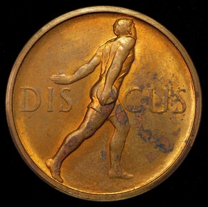 Early 20th Century Discus Athletic Sports Award Medal Bronze 32mm - Imagen 1 de 2