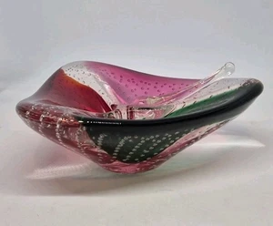 Murano Or Murano Style Glass Ashtray Bowl with Controlled Bubbles Vintage - Picture 1 of 16