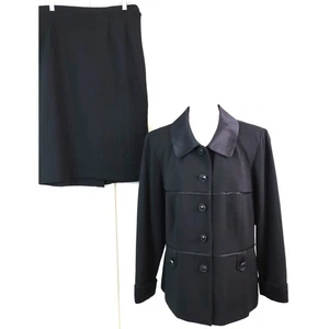 Vintage 90 Y2K Black Skirt Suit Plus 16W Business Corporate Work Military Ribbed - Picture 1 of 9