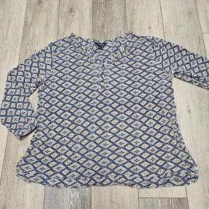 Lucky Brand Strickoberteil blau geometrisches Muster Shirt 3/4 Arm Damen Large - Bild 1 von 5