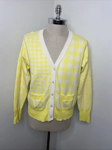 Etcetera Cardigan Size L Yellow Cream Check Light Weight Spring Preppy Pockets - Picture 1 of 10