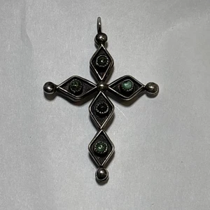 Vintage Native American Sterling 925 Turquoise & Coral Cross Crucifix SHIPS FREE - Picture 1 of 5