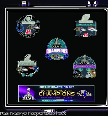 BALTIMORE RAVENS SUPER BOWL XLVII 47 CHAMPIONS 5 PIN SET CHAMPS RAY LEWIS FLACCO - Image 1 of 2