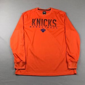 New York Knicks Shirt Mens Large Orange Crew Neck Long Sleeve NBA Basketball Tee