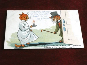 ORIGINAL LOUIS WAIN SIGNED ANTHROPOMORPHIC CAT POSTCARD - PERFECT ANGEL. - Picture 1 of 2