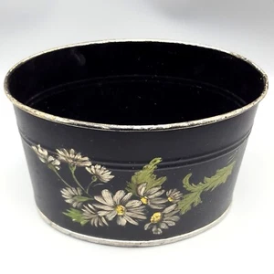 Shabby Tole Painted Flowers Metal Oval Tin Desk Caddy Letter Holder Vintage - Picture 1 of 10