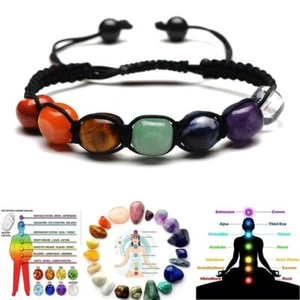 7 Chakra Stone Bracelet Reiki Healing Natural Crystals Braided Jewelry= - Picture 1 of 11