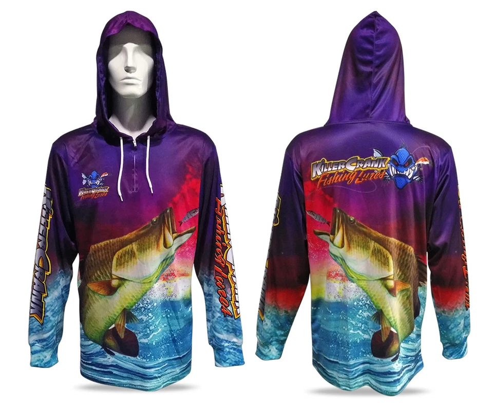 New Killer Crank Purple Barra Tournament Fishing Shirt -All Kids & Adult Sizes - Image 1 of 4