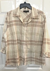 Camicia donna Jones New York misto lino beige a righe con bottoni taglia 14W - Foto 1 di 5