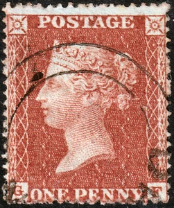 1855 C4 1d PLACA ROJA MARRÓN 5 SC P16 MUY FINA USADA UDC CANCELAR (GF) - Imagen 1 de 2