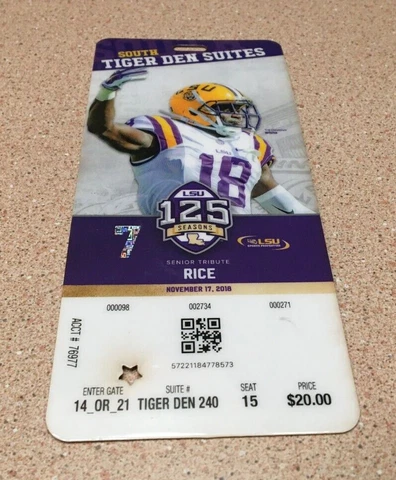 VINTAGE 2018 LSU TIGERS RICE OWLS FOOTBALL TICKET TREDAVIOUS WHITE Cover