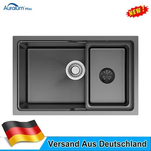 Einbauspüle Küchenspüle 68x43CM Spülbecken Edelstahl mit Abtropfkorb Anthrazit - Bild 1 von 14