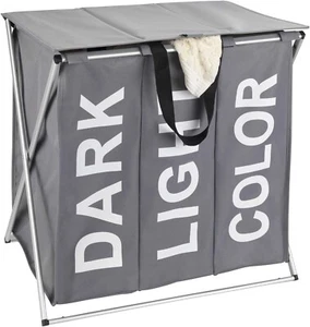 WENKO Wäschesammler Trio Top, Wäschekorb 3 Fächer mit Deckel und Tragegriffen, 1 - Bild 1 von 8