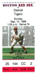 1998 Boston Red Sox Detroit Tigers 9/13 Ticket Tony Clark HR *ST1U - Picture 1 of 2