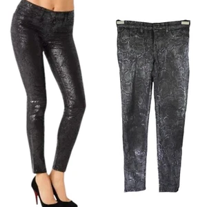 J Brand Jeans Jeggings Skinny Black Low Rise 901 Shiny Boa Snake Print Size 28 - Picture 1 of 12