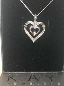 NEW ITEM*BEAUTIFUL* Kay Jewelers Sterling Silver 2 Heart Shaped Diamond Necklace - Picture 1 of 5