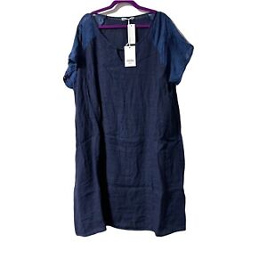 Martina Innocenti 100% Linen Dress Size 2X Midi Lagenlook Embroidered Sleeve NWT