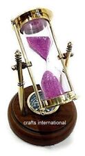 Sand Timer sandclock Antique Brass Sand Timer with Compass on Wooden Base Hourgl