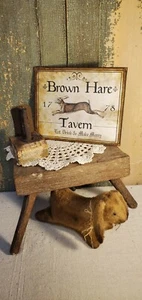 VINTAGE PRIMITIVE FOLK STYLE BROWN HARE TAVERN RABBIT ADVERTISING CANVAS SIGN - Picture 1 of 5