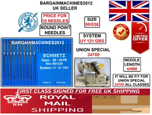 UNION SPECIAL 34700 UY121GBS NM:90/036 COVERSTITCH INDSTRAL SEWING MACHNE NEEDLE - Picture 1 of 3