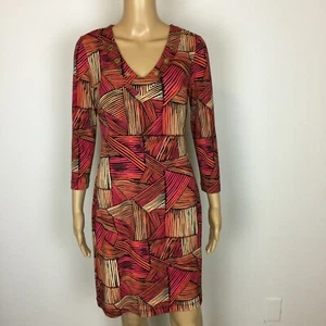 Calvin Klein Sheath Dress Sz 2 Womans Pink Orange Knit 3/4 Sleeve V-Neck Studded - Picture 1 of 11