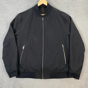 Hugo Boss Jacket Mens 46R Bomber Seer Sucker Full Zip Lined Moto Biker Black - Picture 1 of 14