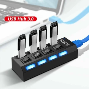 NUEVO USB 3.0 adaptador multipuerto concentrador de transferencia de datos 4 puertos múltiples negro - Imagen 1 de 11