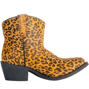 Laredo Kitty Leopard Print Short Ankle Pull On Cowboy Boot Size 8 1/2 - Picture 1 of 9