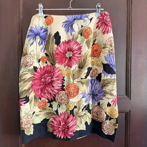 TALBOTS Vintage Años 90 | Falda Floral Mezcla Lana Seda con Aberturas Laterales | 10 Petites - Imagen 1 de 6