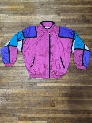 Vintage Rock Creek Casuals 90’s Windbreaker XL Jacket Pink Blue Full Zip Pockets - Image 1 of 4