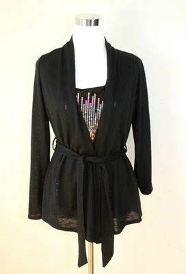 NWT HALO By HEART SOUL Knit Party Top Double Front LS Black Silver Sequins L #03 - Image 1 of 4