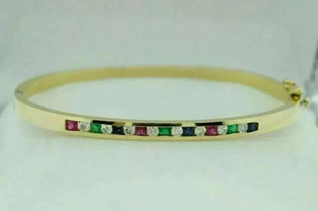 2.20Ct Princess Cut Ruby & Emerald Lab-Created Bracelet 14K Yellow Gold Plated - Image 1 of 4