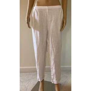 FLAX Linen Pants Pedal Pusher White Pull-On Elastic Waist With Pockets sz M - Picture 1 of 8