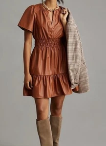 Anthropologie Somerset Mini Kunstleder braun Stufen Western Kleid XL vegan - Bild 1 von 14