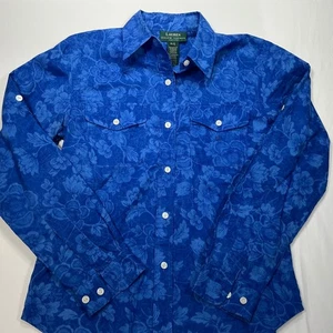Camicia manica lunga Lauren Ralph Lauren Petite Small blu floreale con bottoni - Foto 1 di 15